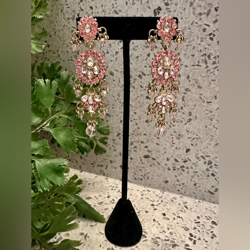 Pink two tone statement chandelier earrings